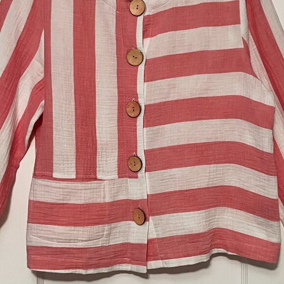 Habitat clothes to live in pink asymmetric stripe button up blouse lagenlook - Picture 6 of 10